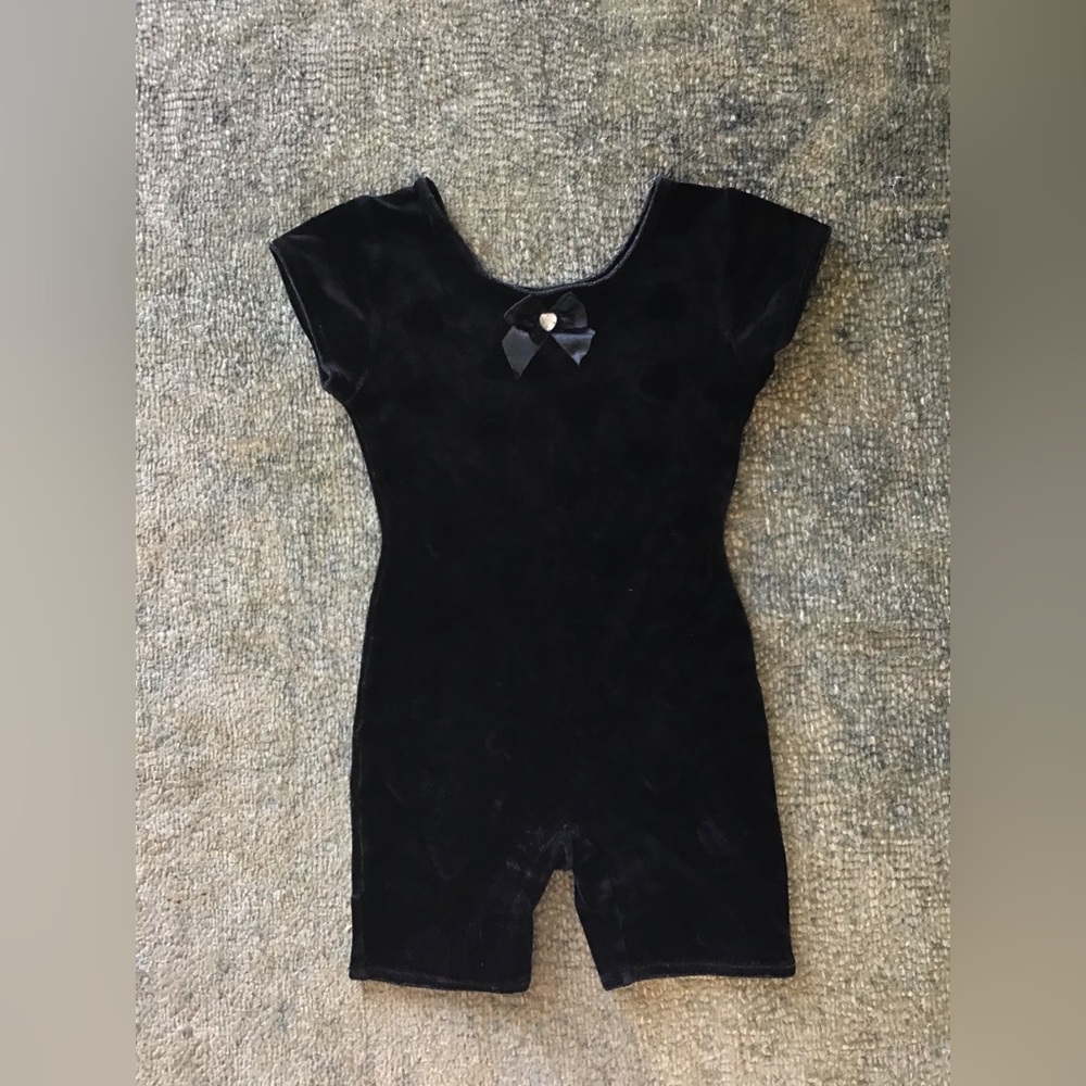 Girl’s Black Heart Velvet Leotard